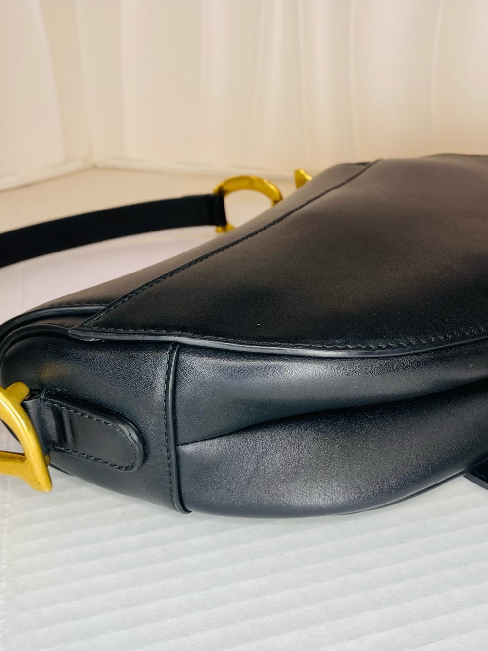 Dior Black Saddle Shoulder Bag with Gold 'D' Charm - Picture 8 of 13